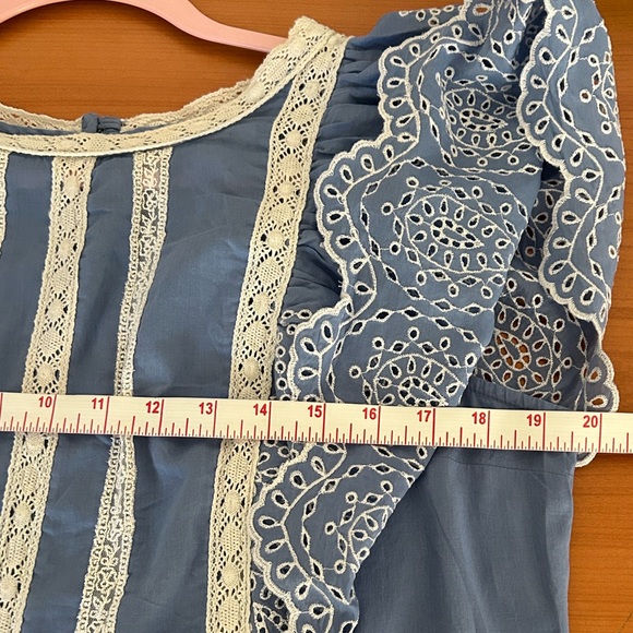 Anthropologie Light Blue Eyelet Lace-Trim Flutter Sleeve Top - Picture 12 of 16